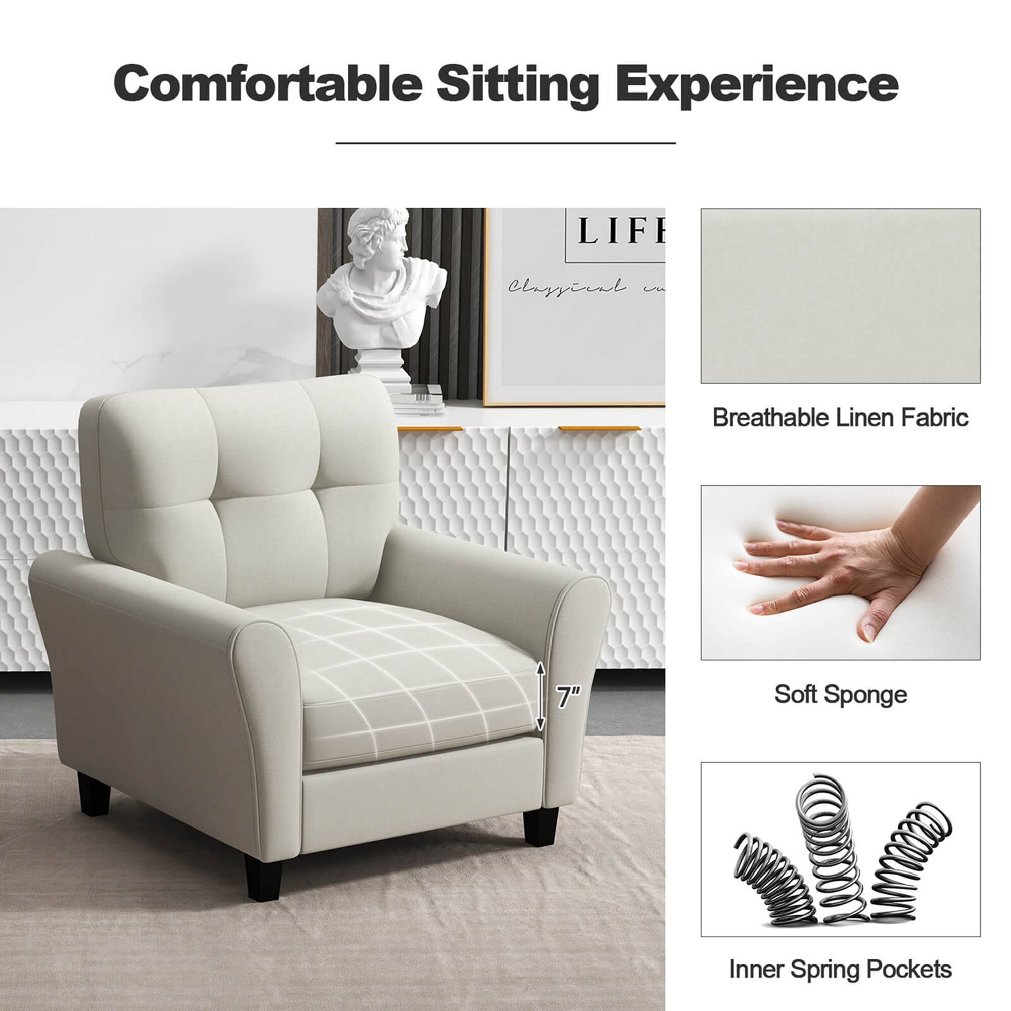 Comfortable Sitting Experience: LIF Chayyial Cre Breathable Linen Fabric 7" Soft Sponge Inner Spring Pockets