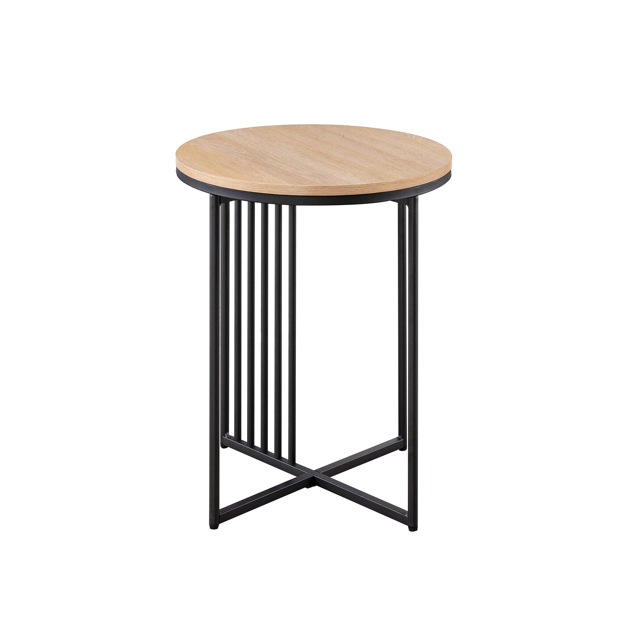 Front. Walker Edison - Contemporary Metal and Wood Round Side Table - Coastal Oak/Black.