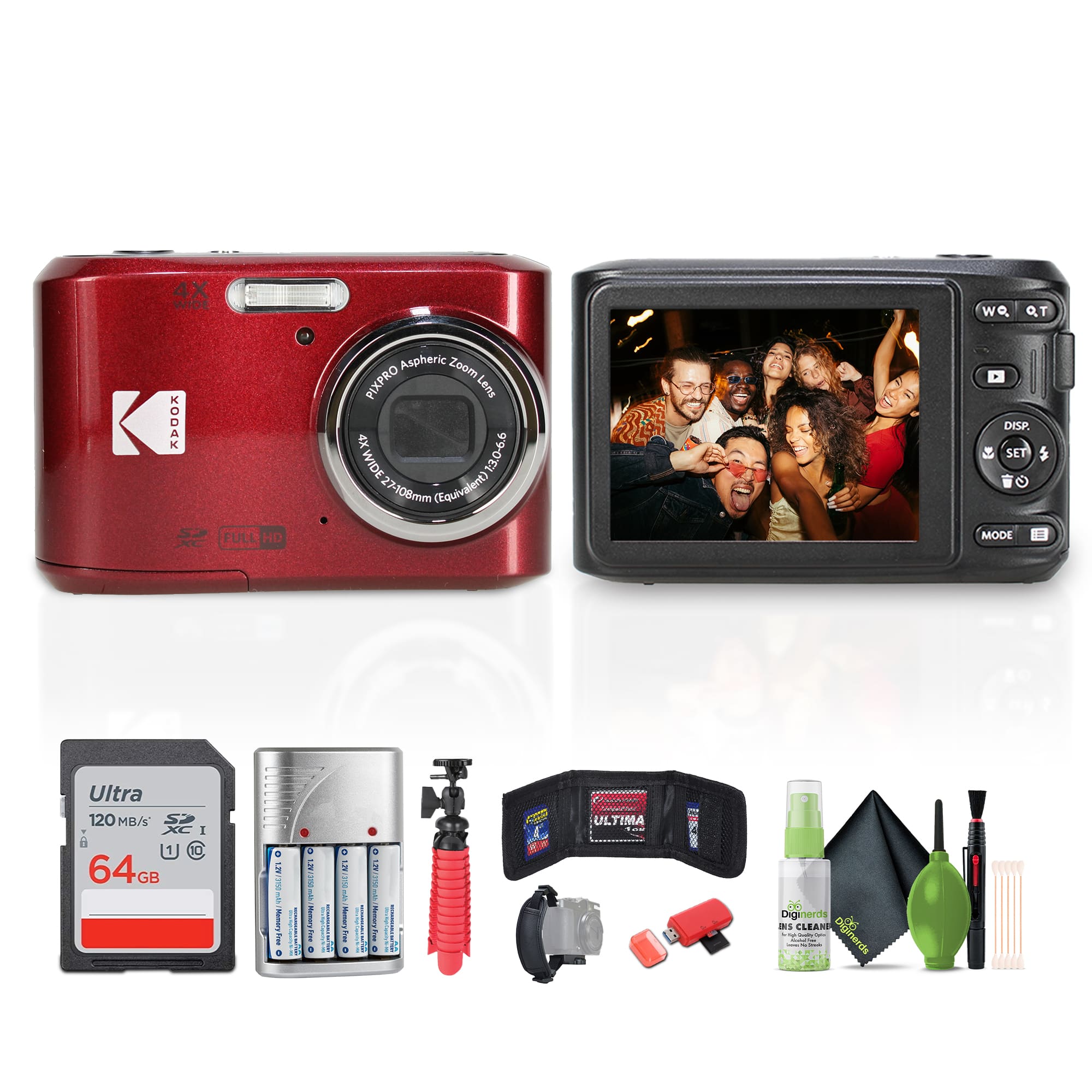 Kodak - Pixpro FZ45 Digital Camera (FZ45RD) Bundle with Accessories - Red