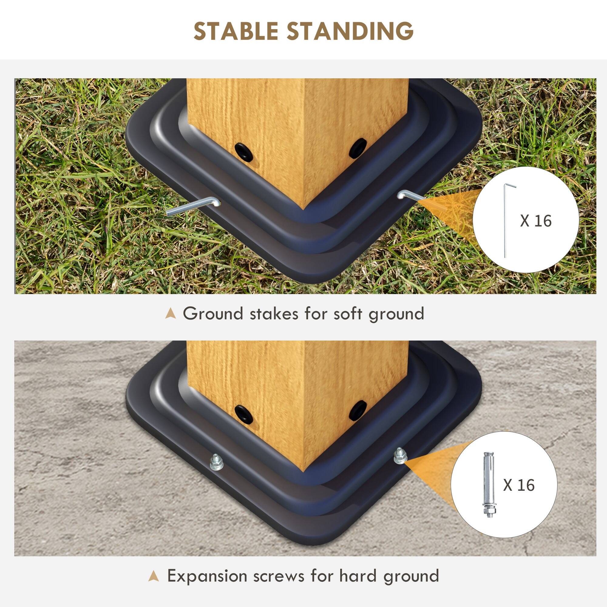 STABLE STANDING
Ground stakes for soft ground X 16
Expansion screws for hard ground X 16