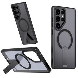 Dteck - Magnetic Case for Samsung Galaxy S25 Ultra with Metal Kickstand,Hard Shock-absorbent Back Cover,Anti-Scratch Phone Cover - Black