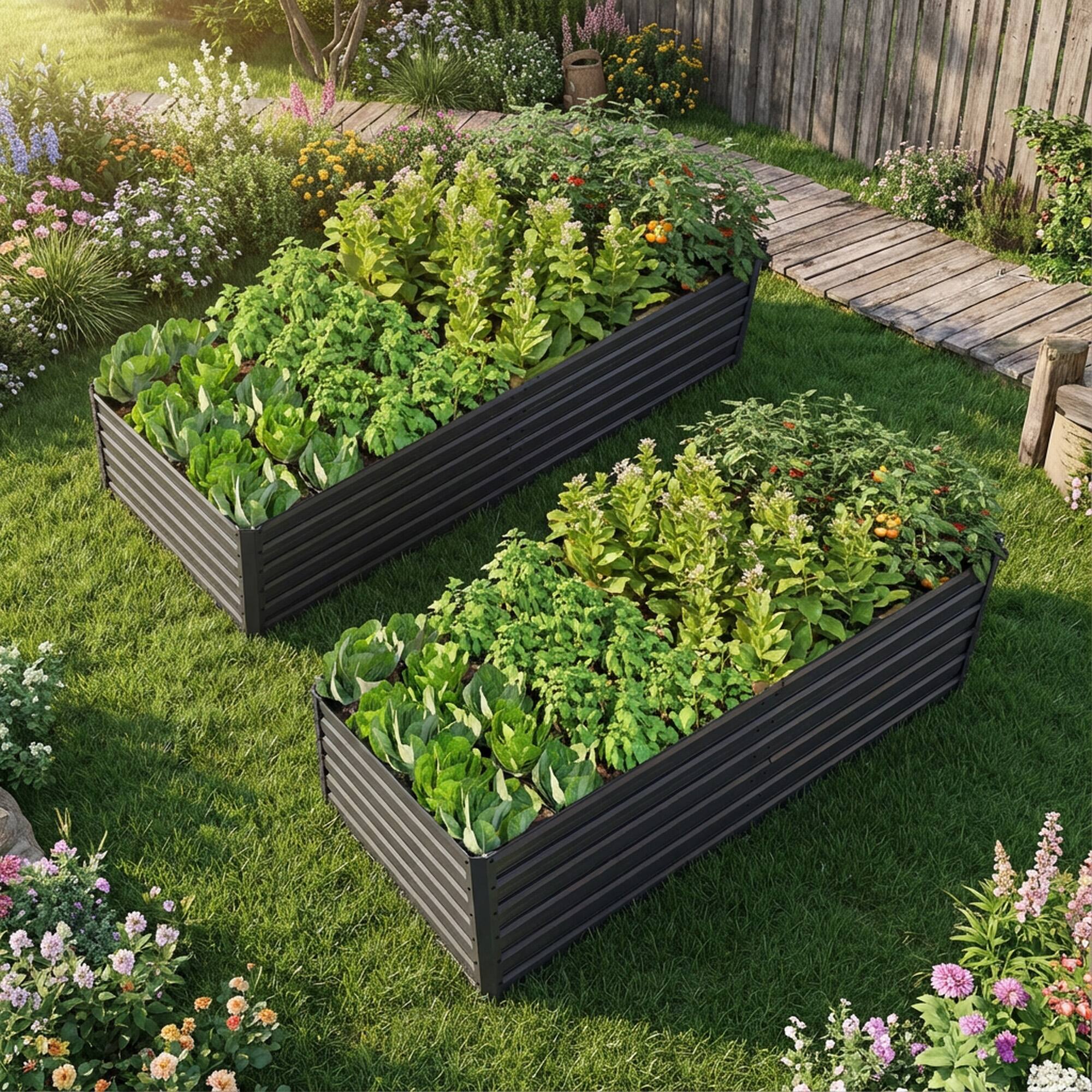 Left. Mondawe - 2 Pack 8x4x2 FT Galvanized Planter Boxes Set, Rectangle Vegetable & Flower Beds - Black.