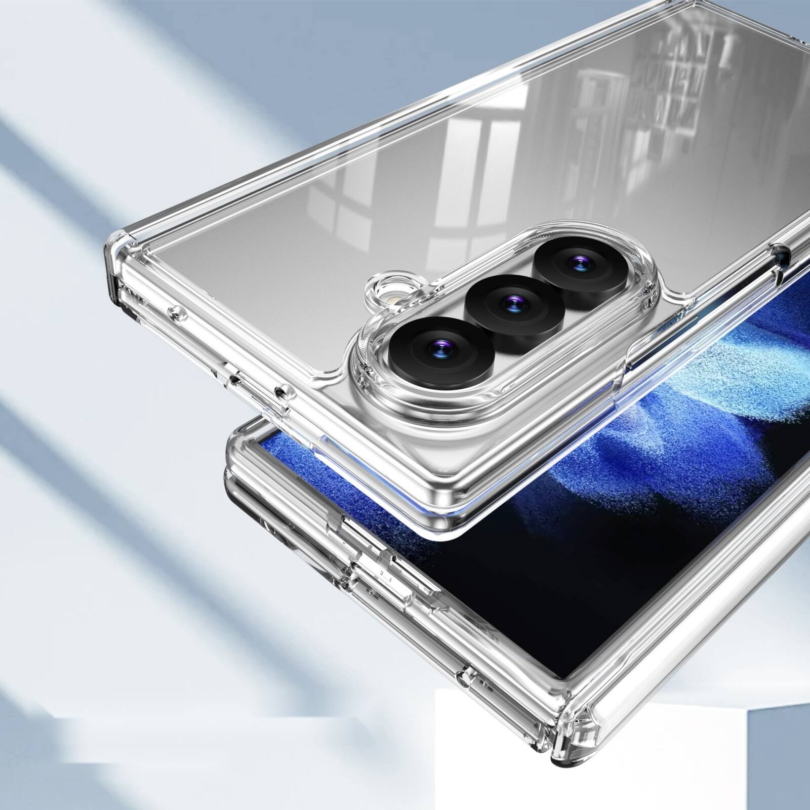 Left. Dteck - Shockproof Case for Samsung Galaxy Z Fold8 Ultra with Screen Protector, Rugged Full Hinge Cover with Raised Camera Edge - Clear.