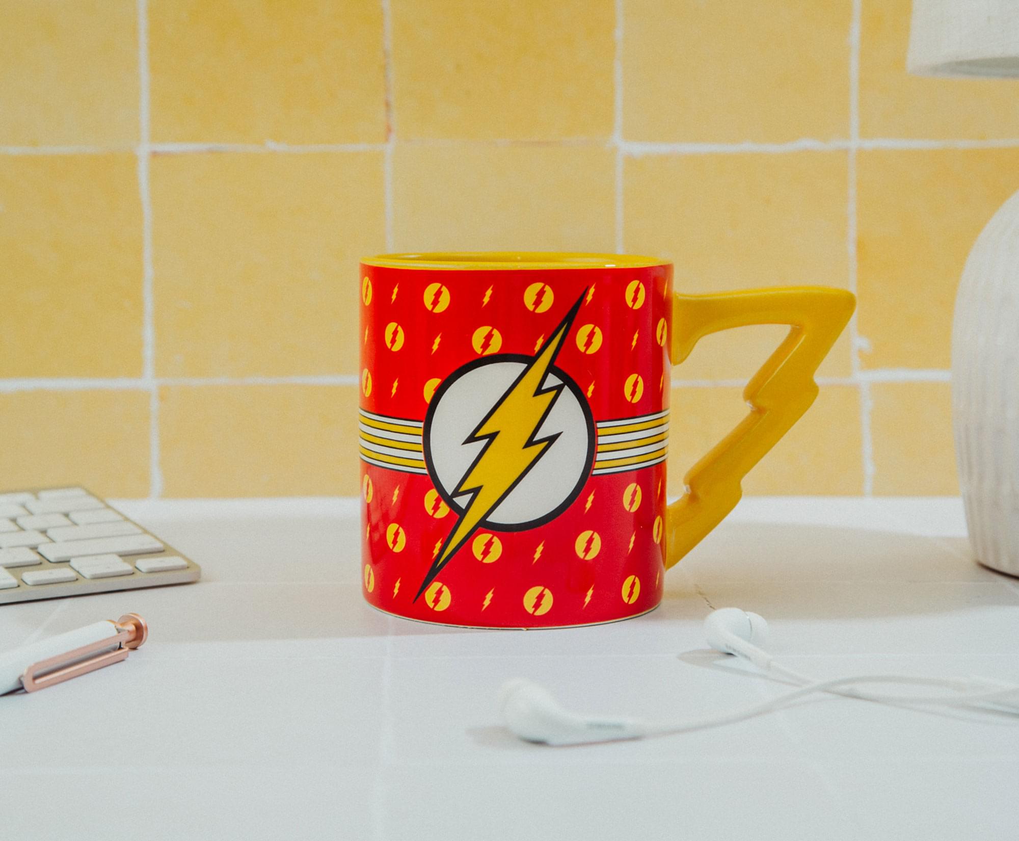Alt View 10. DC Universe - DC Comics The Flash Logo Ceramic Mug With Lightning Bolt Handle | Holds 20 Ounce - Red.