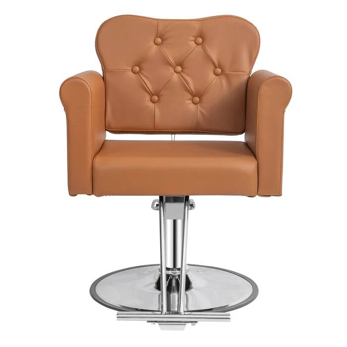 Alt View 6. Winado - Elegant Design Barber Chair Salon Chair with & Tufted Button, Footrest, Hydraulic Pump and Adjustable Height for Beauty - Camel & Silver.