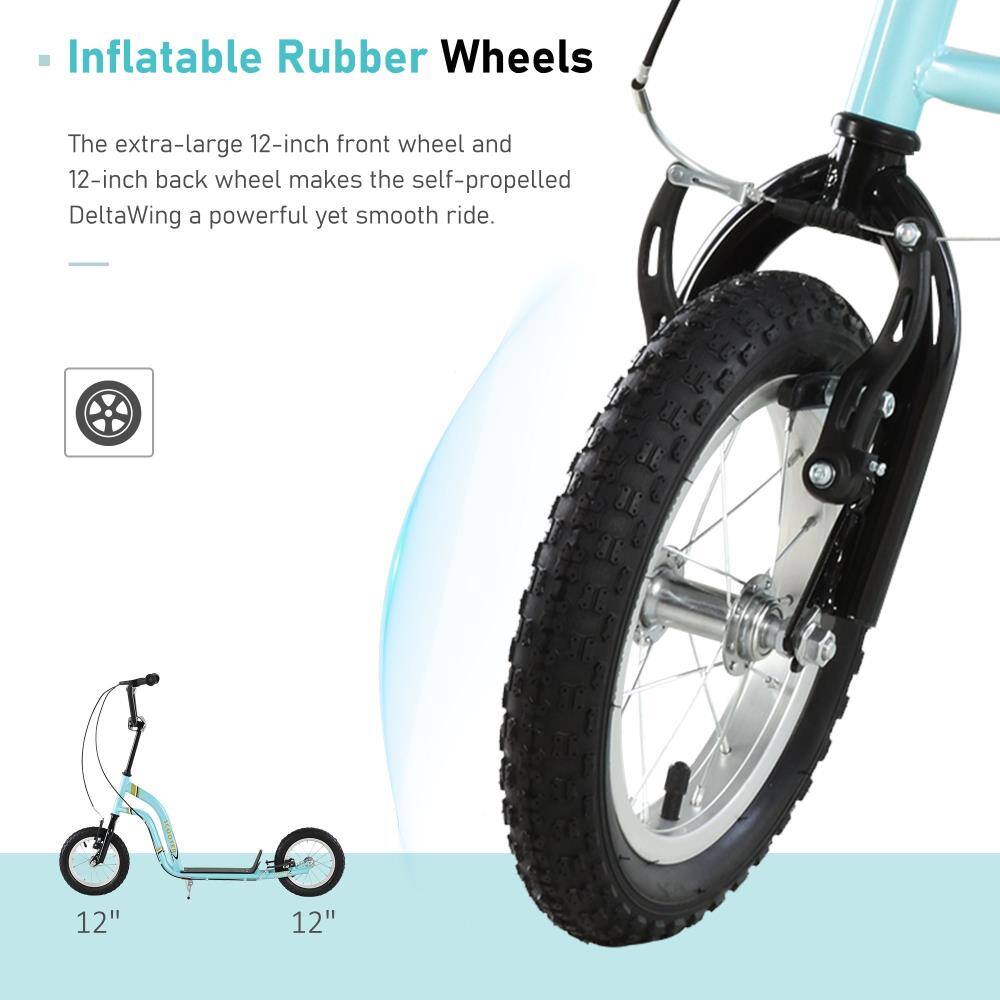 - Inflatable Rubber Wheels

The extra-large 12-inch front wheel and 12-inch back wheel makes the self-propelled DeltaWing a powerful yet smooth ride.