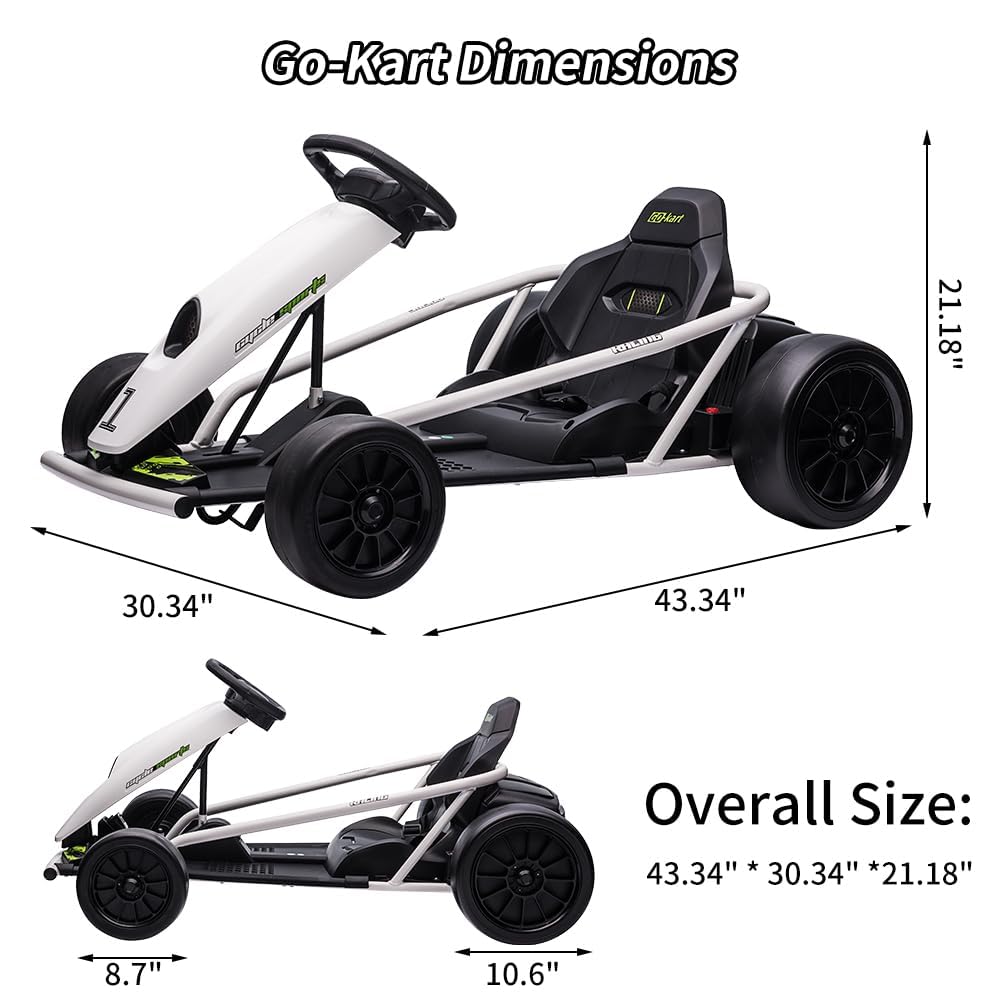Alt View 4. GARVEE - 24V Outdoor Go-Kart for Kids – High-Power Electric Ride-On - White.
