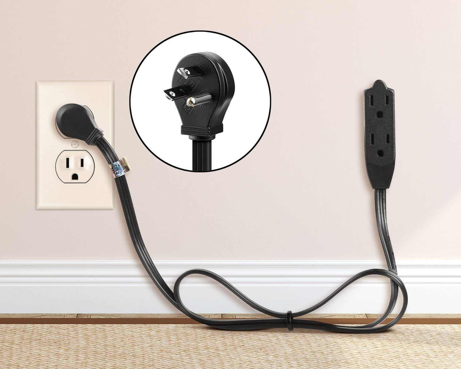 Alt View 4. Maximm - 10 ft Flat Plug Extension Cord/Wire, Multi Outlet - 3 Prong Angled Plug Extension Cord - UL Certified - Black.