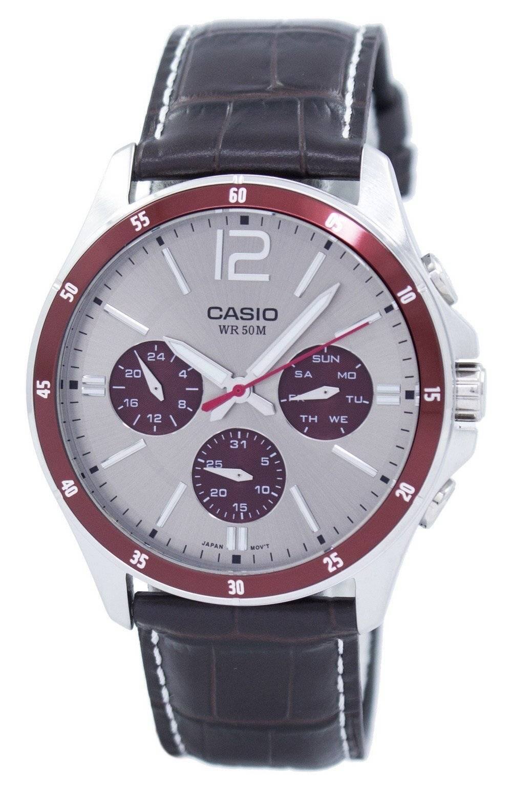 Casio - Enticer Analog Quartz MTP-1374L-7A1VDF Men's Watch Grey Dial Leather 50M - Grey, Brown