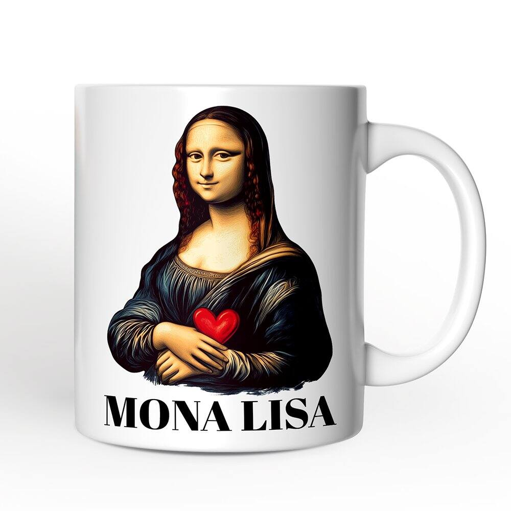 OrnamentallyYou - Valentine Style Mona Lisa Mug, Leonardo da Vinci Vintage Art Lover Gift - White