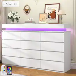Espafurni - 70"LED Dresser with 12 Drawers for Bedroom, Closet & Living Room - White