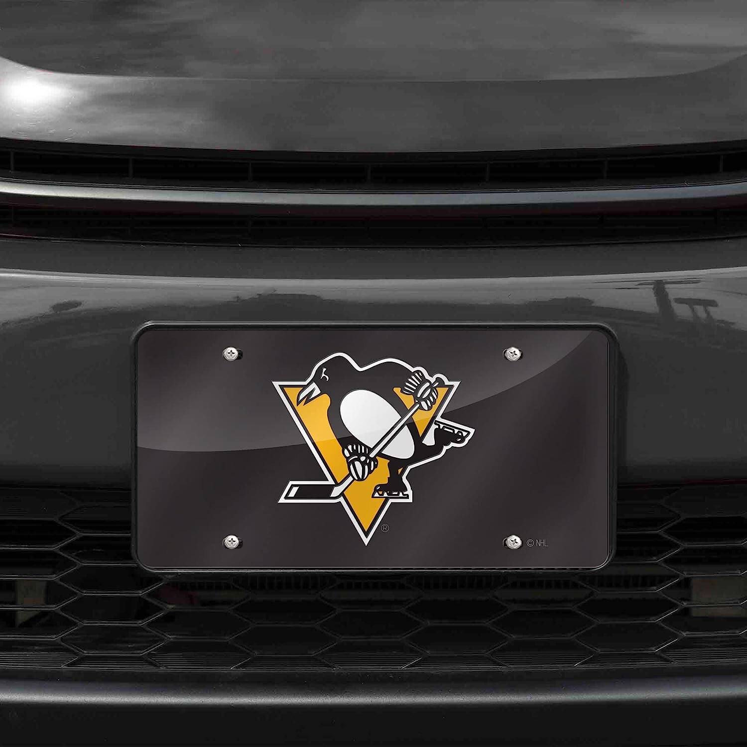 Alt View 1. Rico Industries - Pittsburgh Penguins NHL Logo Mirror Look LASER License Plate - Multi.