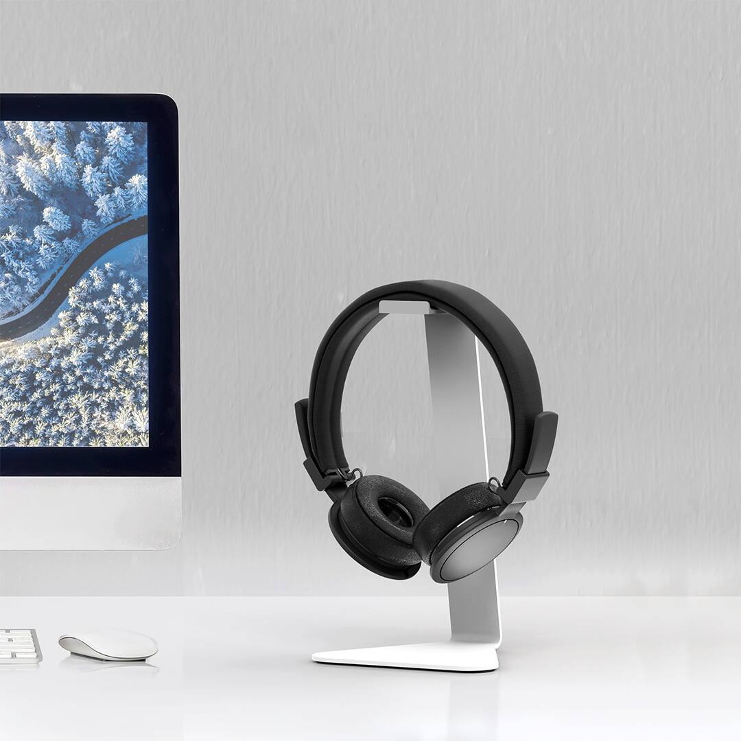 Alt View 2. Kanto - Low Profile Universal Headphone Stand with Curved Silicone Cradle - White.