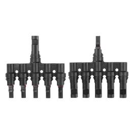Unique Bargains - A Pair T-Shaped Branch Connector 1 to 5 Male/Female for Solar Panel Parallel Connection - Black