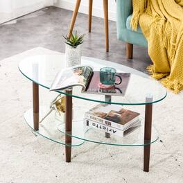 Kadyn - Resenkose Modern Oval Glass Living Room Coffee Table with Storage - Clear