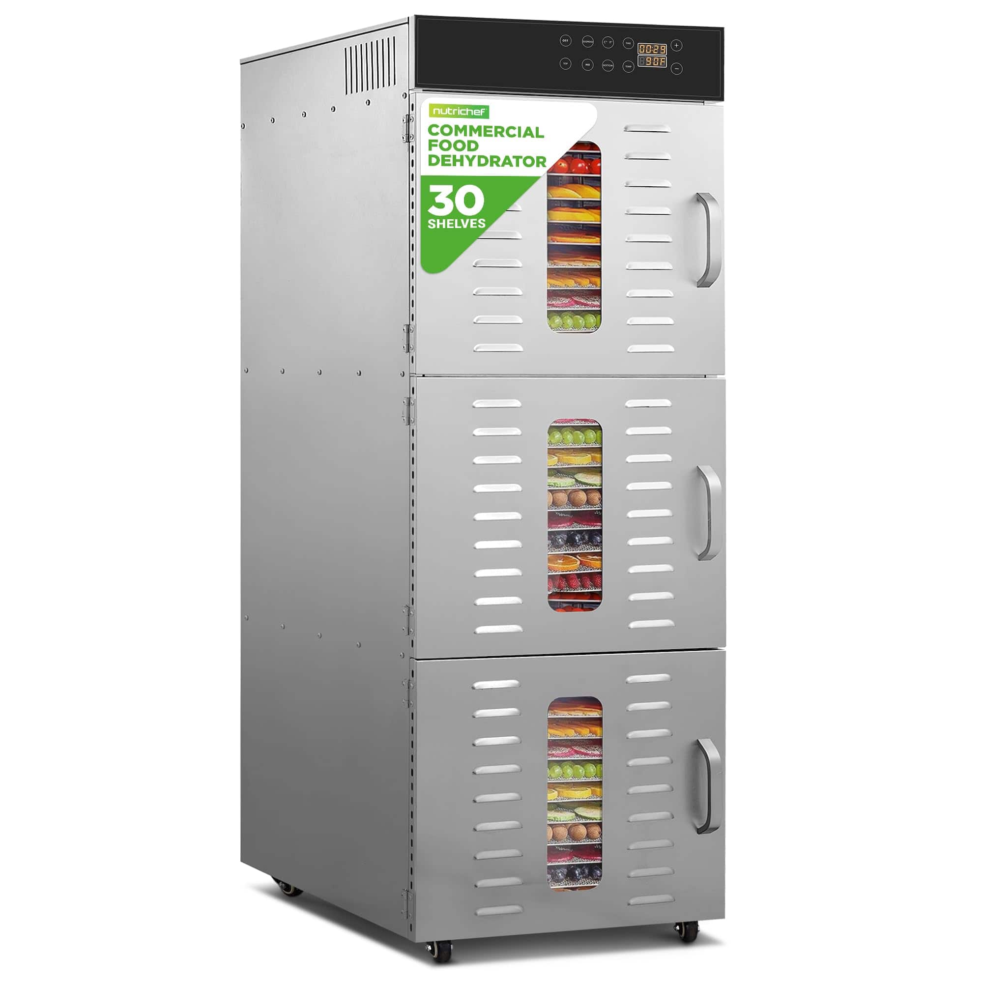 NutriChef - 30-Layer & 3 Chamber Commercial Food Dehydrator, Digital Timer & Temp Control for Jerky & Fruits (NCFD30S) - Silver