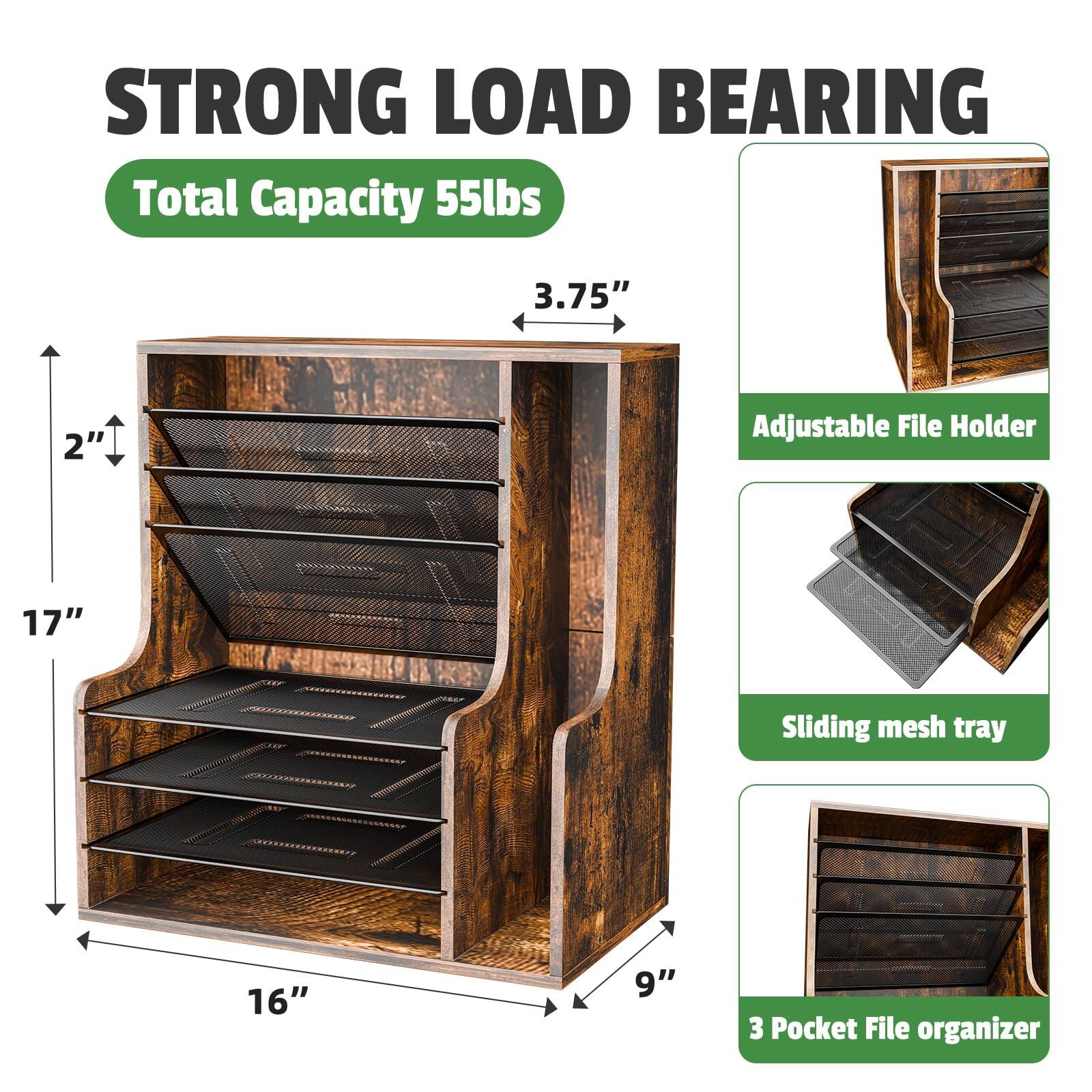 STRONG LOAD BEARING  
Total Capacity 55lbs  
3.75"  
2"  
17"  
16"  
9"  
Adjustable File Holder  
Sliding mesh tray  
3 Pocket File organizer