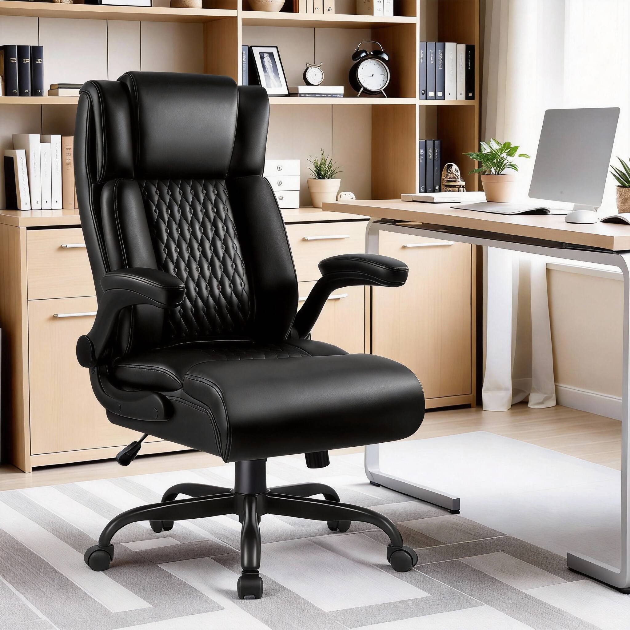 Alt View 1. Frangdom - Big Tall Ergonomic Leather Office Chair Flip Armrest High Back - Brown Leather Office Chair High Back Adjustable.