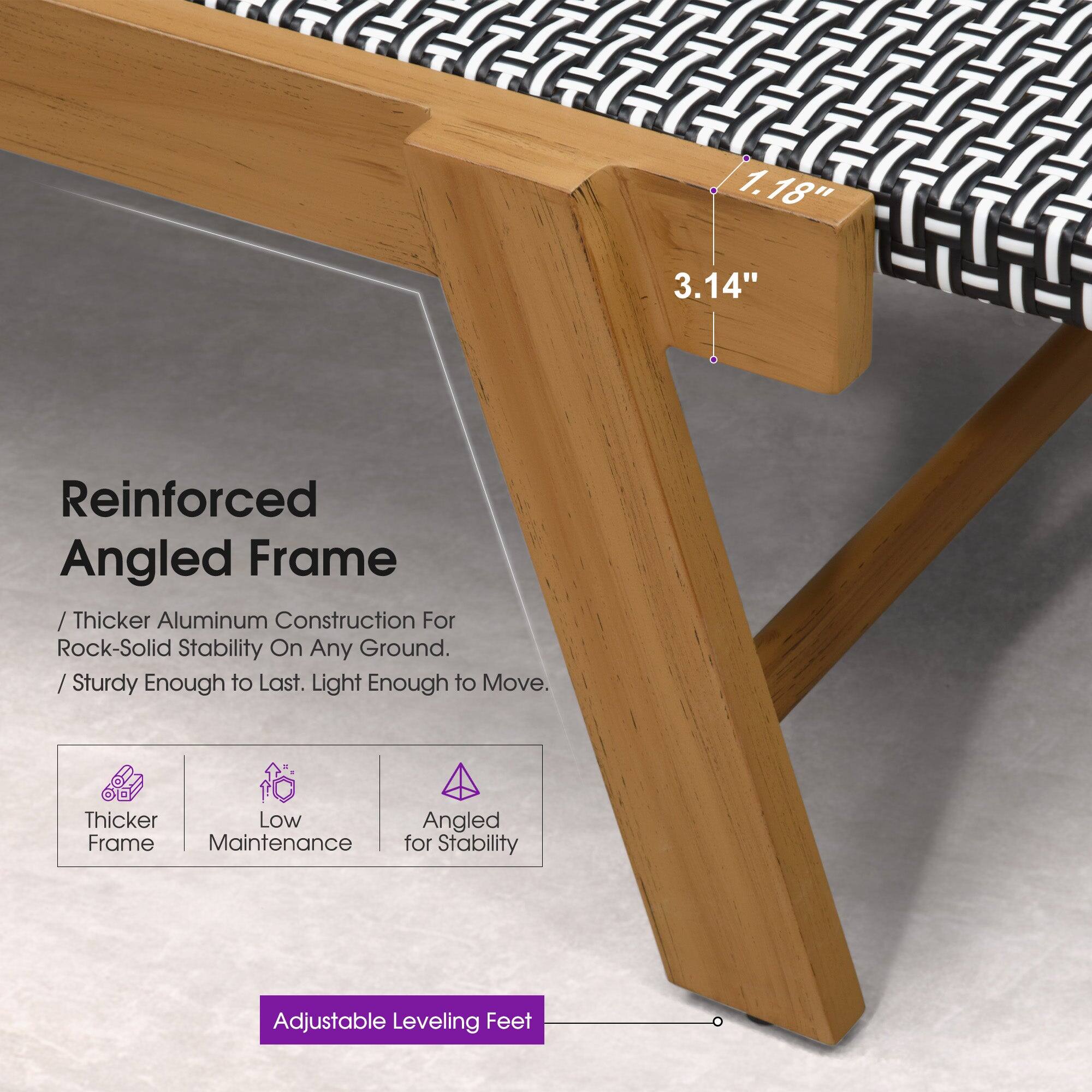 1.18" 3.14" Reinforced Angled Frame / Thicker Aluminum Construction For Rock-Solid Stability On Any Ground. / Sturdy Enough to Last. Light Enough to Move. Thicker Low Frame Maintenance Angled for Stability Adjustable Leveling Feet