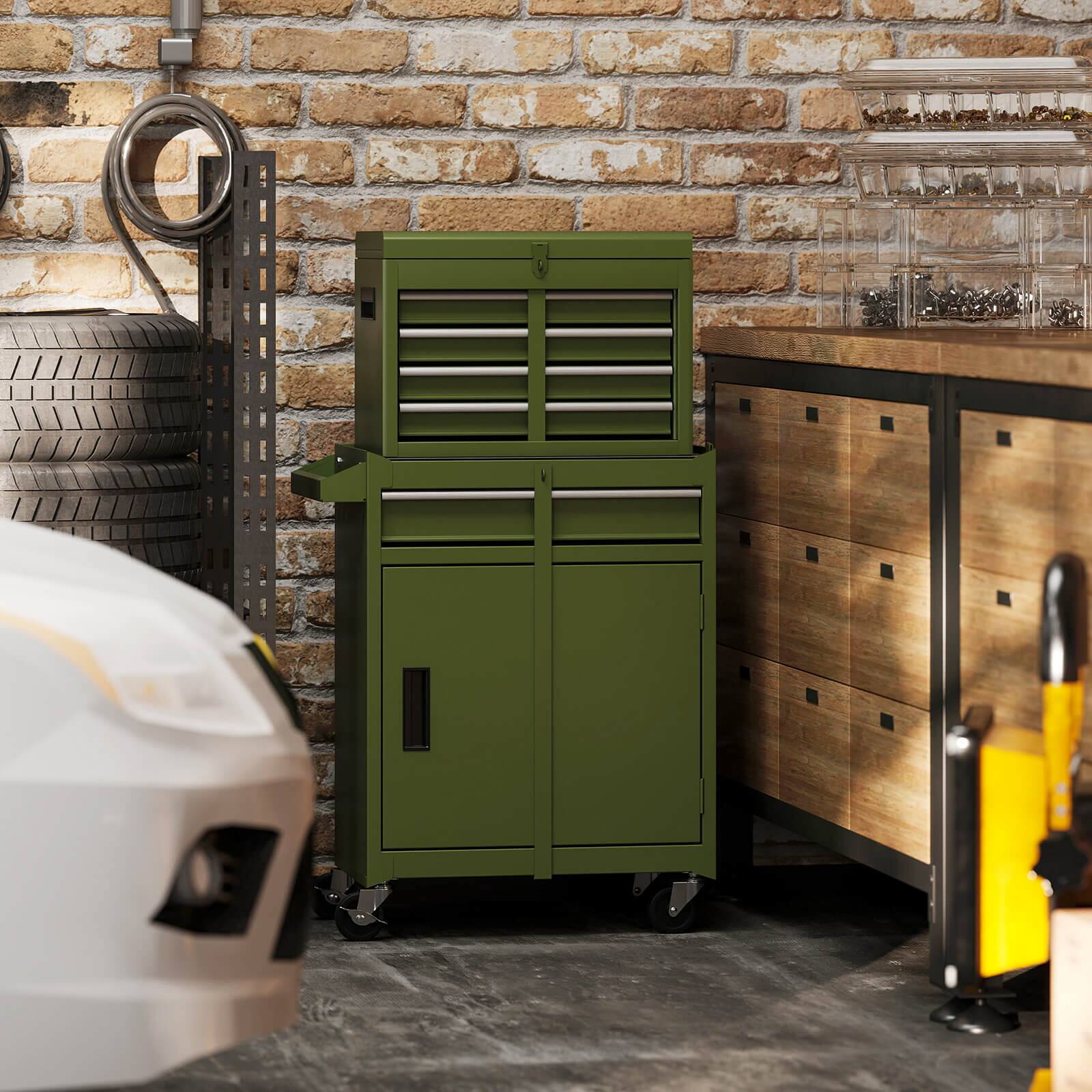 Alt View 1. Costway - Costway 2 in 1 Tool Chest & Cabinet with Sliding Drawers Rolling Garage Organizer - Green.