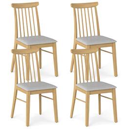 Costway - 4 PCS Dining Chairs with Rubber Wood Frame Padded Seat Spindle Back for Restaurant - Gray + Natural