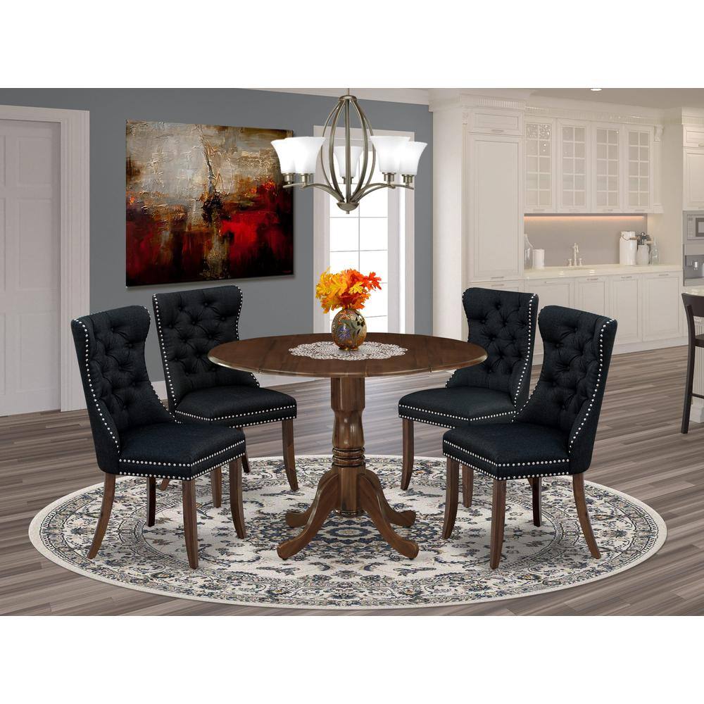 Alt View 3. East West Furniture - 5 Piece Dining Table Set Contains a Round Solid Wood Table with Dropleaf - Black.