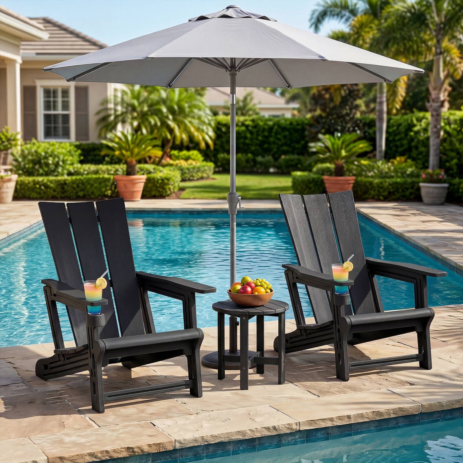 Alt View 3. Gymax - Gymax 4PCS Adirondack Chair w/ Cup Holder All-Weather HDPE Plastic Patio Chair - Black.