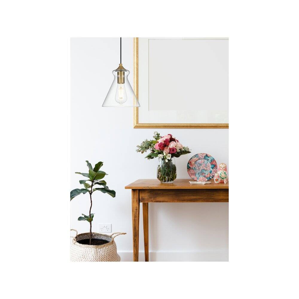 Alt View 2. Living District - Destry 8 Inch Pendant Clear Shade in Satin Gold - Satin Gold And Clear.