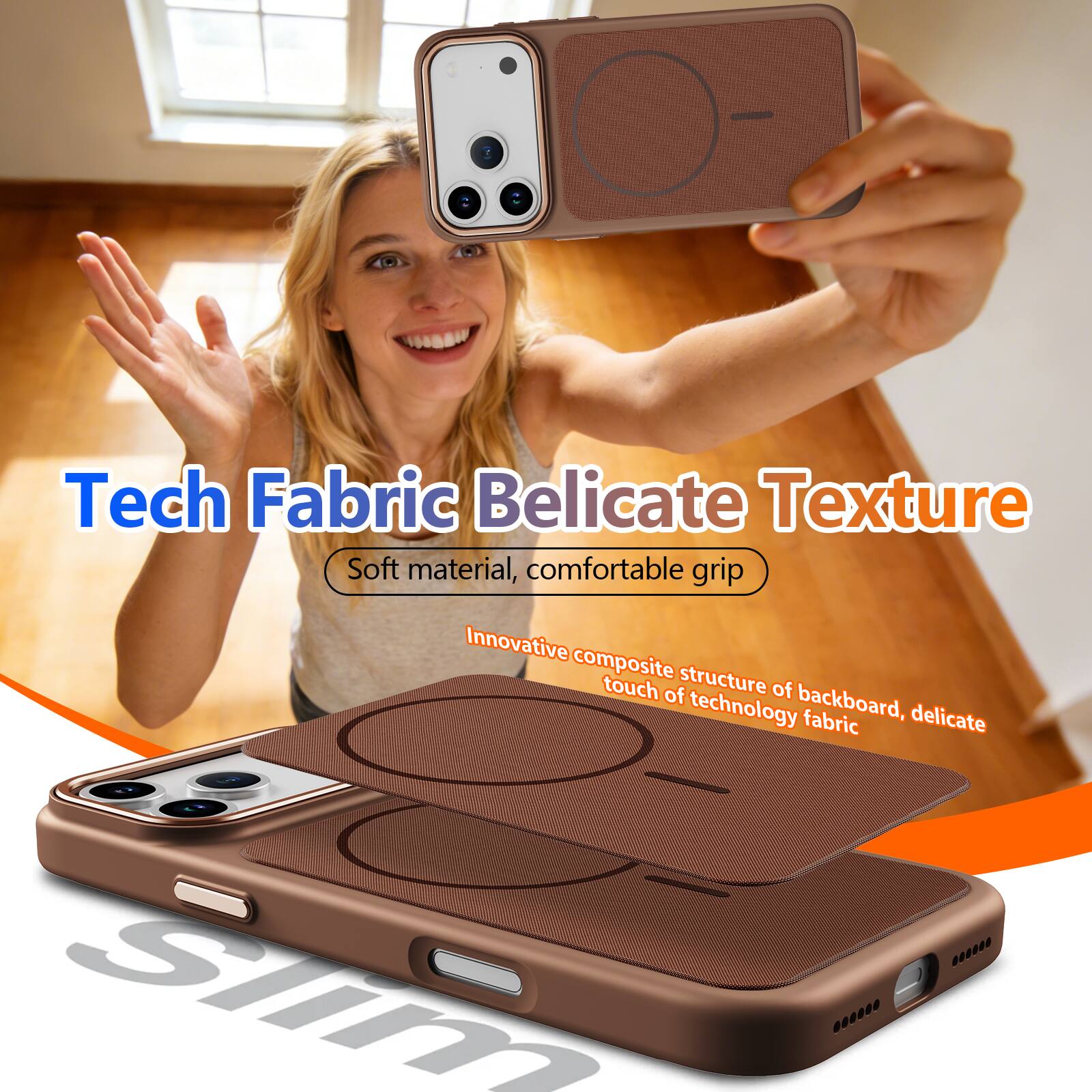 Tech Fabric Delicate Texture  
Soft material, comfortable grip  
Innovative composite structure of backboard, delicate touch of technology fabric