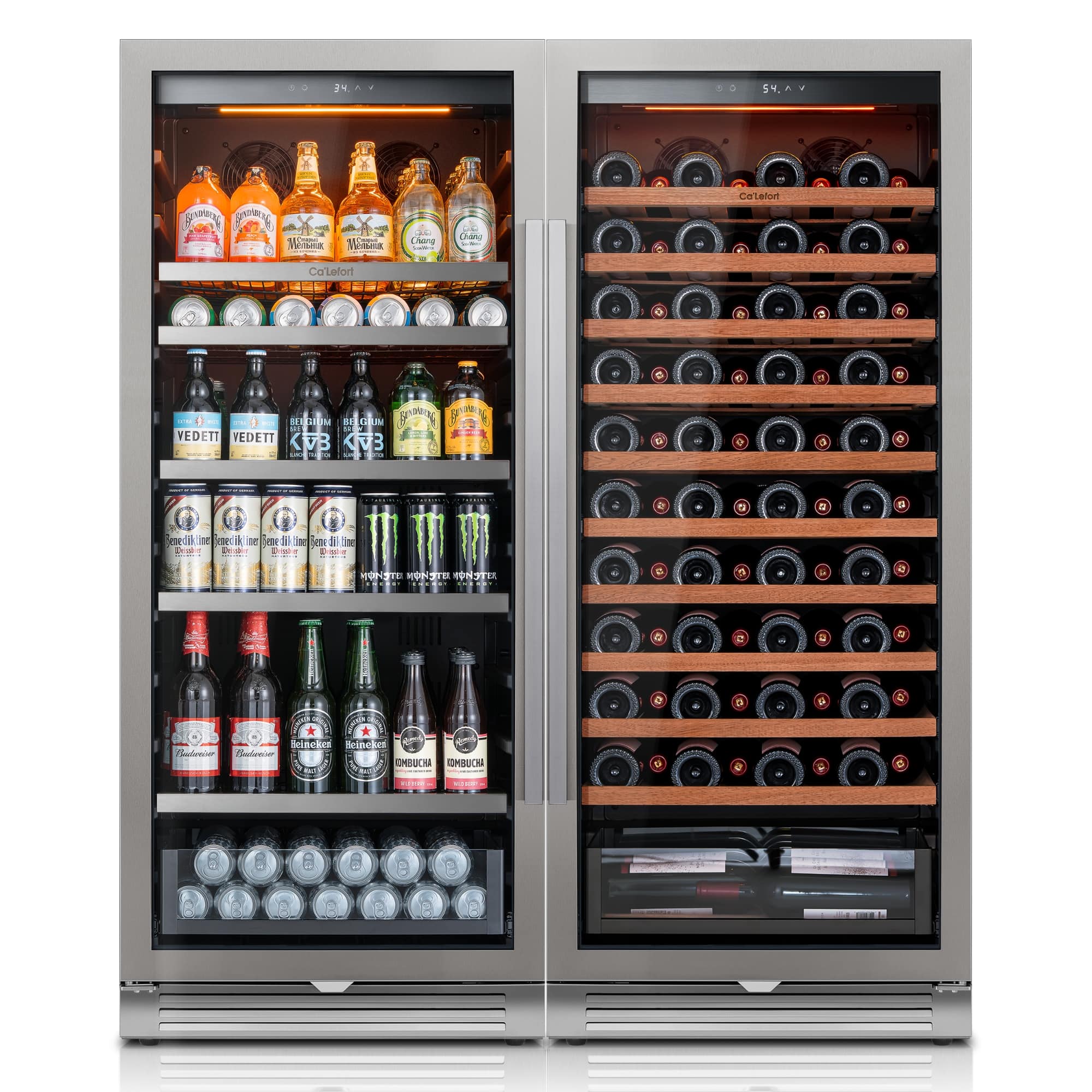 Ca'Lefort - 48 inch Wine and Beverage Cooler Refrigerator 238 Cans +90 Bottle ,Built-In 3-Color LED Lighting,for Home Bar - Stainless Steel