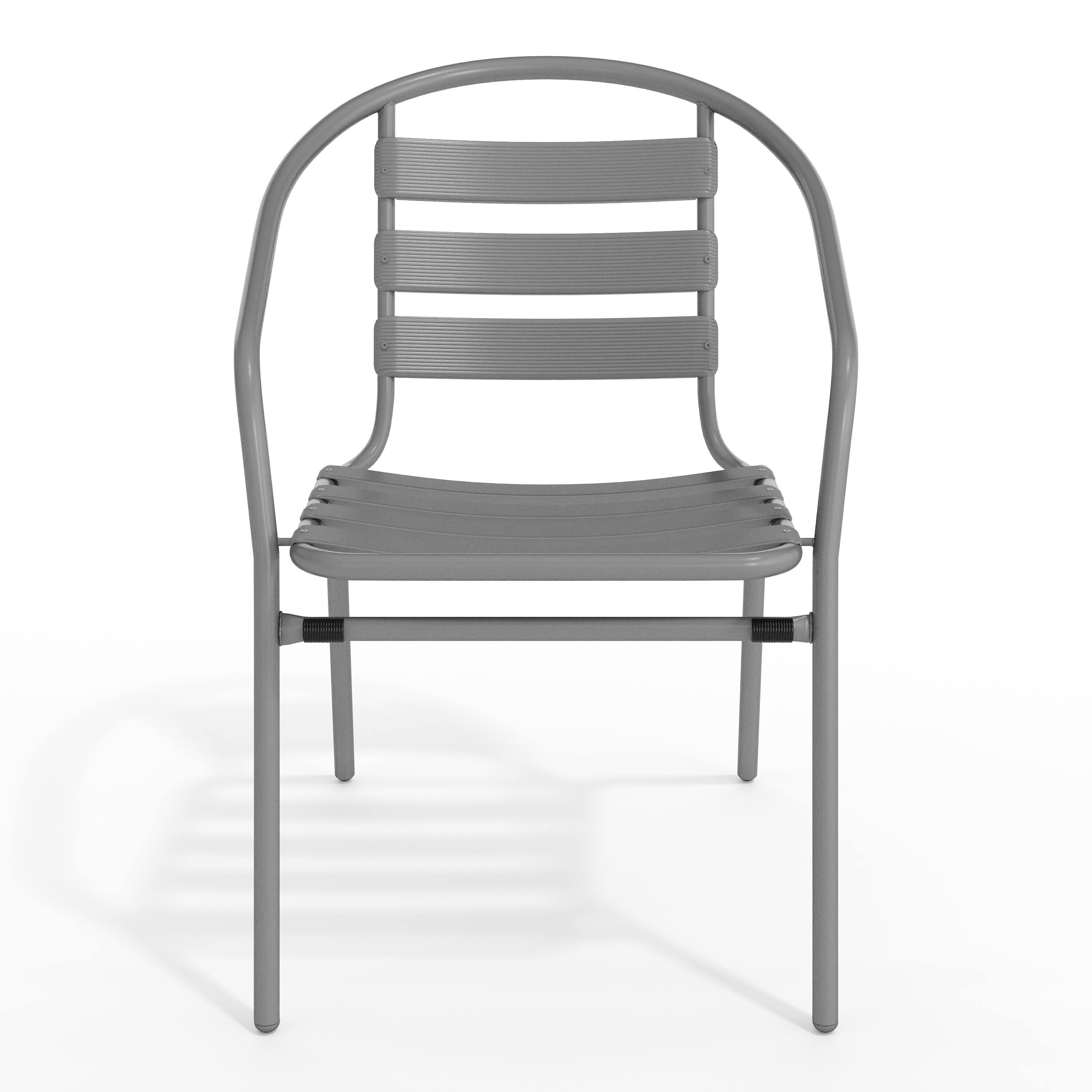 Alt View 9. Emma + Oliver - Metal Restaurant Dining Stack Chair with Aluminum Slats - Silver.