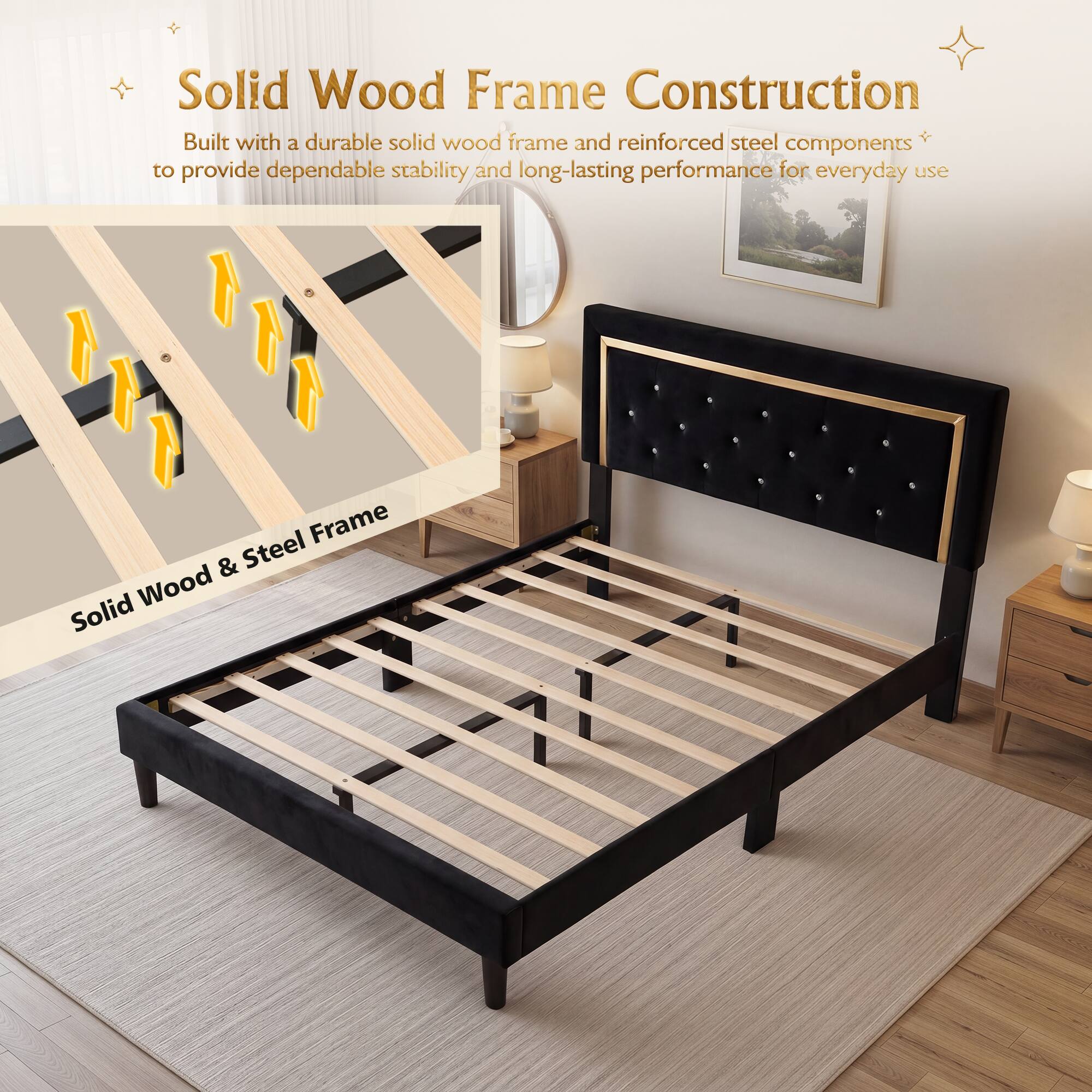 Solid Wood Frame Construction  
Built with a durable solid wood frame and reinforced steel components to provide dependable stability and long-lasting performance for everyday use  

Solid Wood & Steel Frame