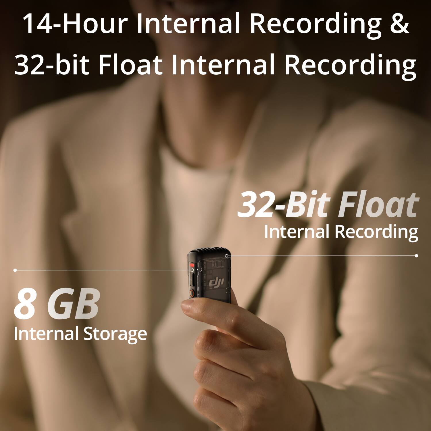 14-Hour Internal Recording & 32-bit Float Internal Recording

32-Bit Float Internal Recording

8 GB Internal Storage