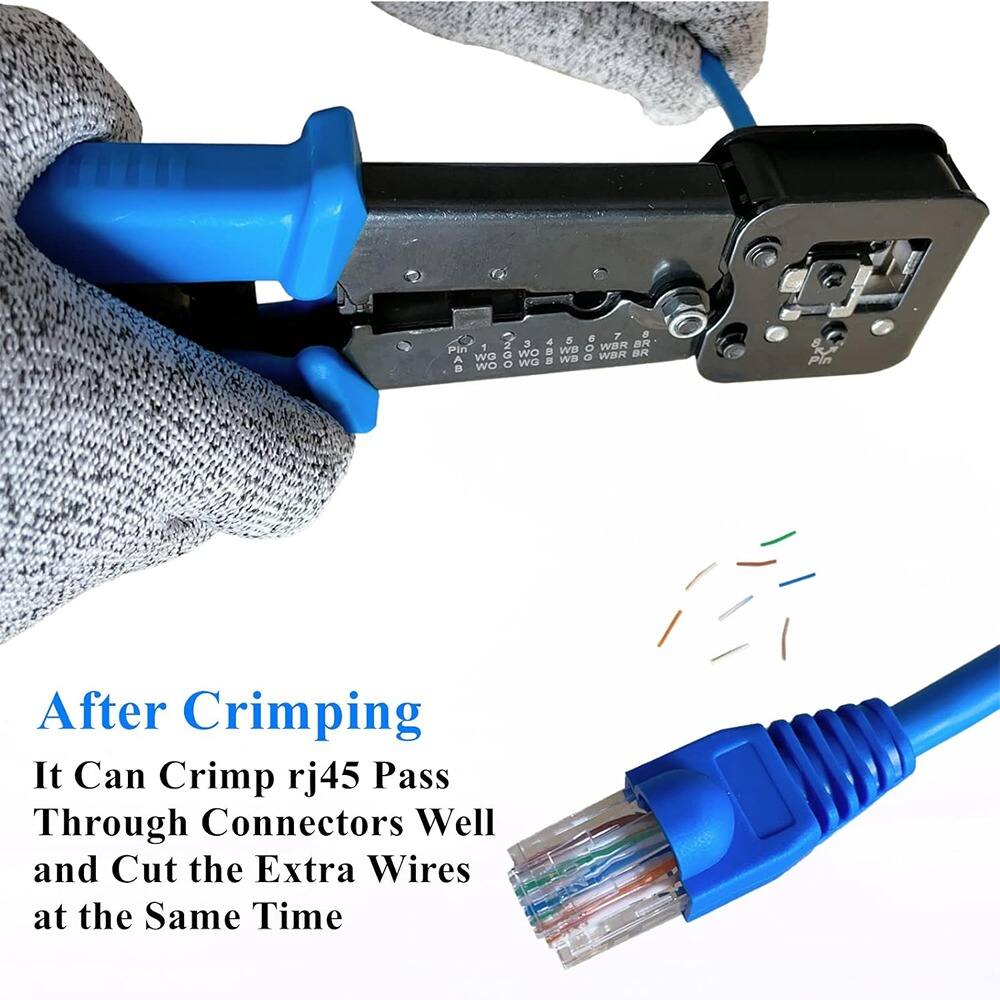 After Crimping  
It Can Crimp rj45 Pass Through Connectors Well and Cut the Extra Wires at the Same Time