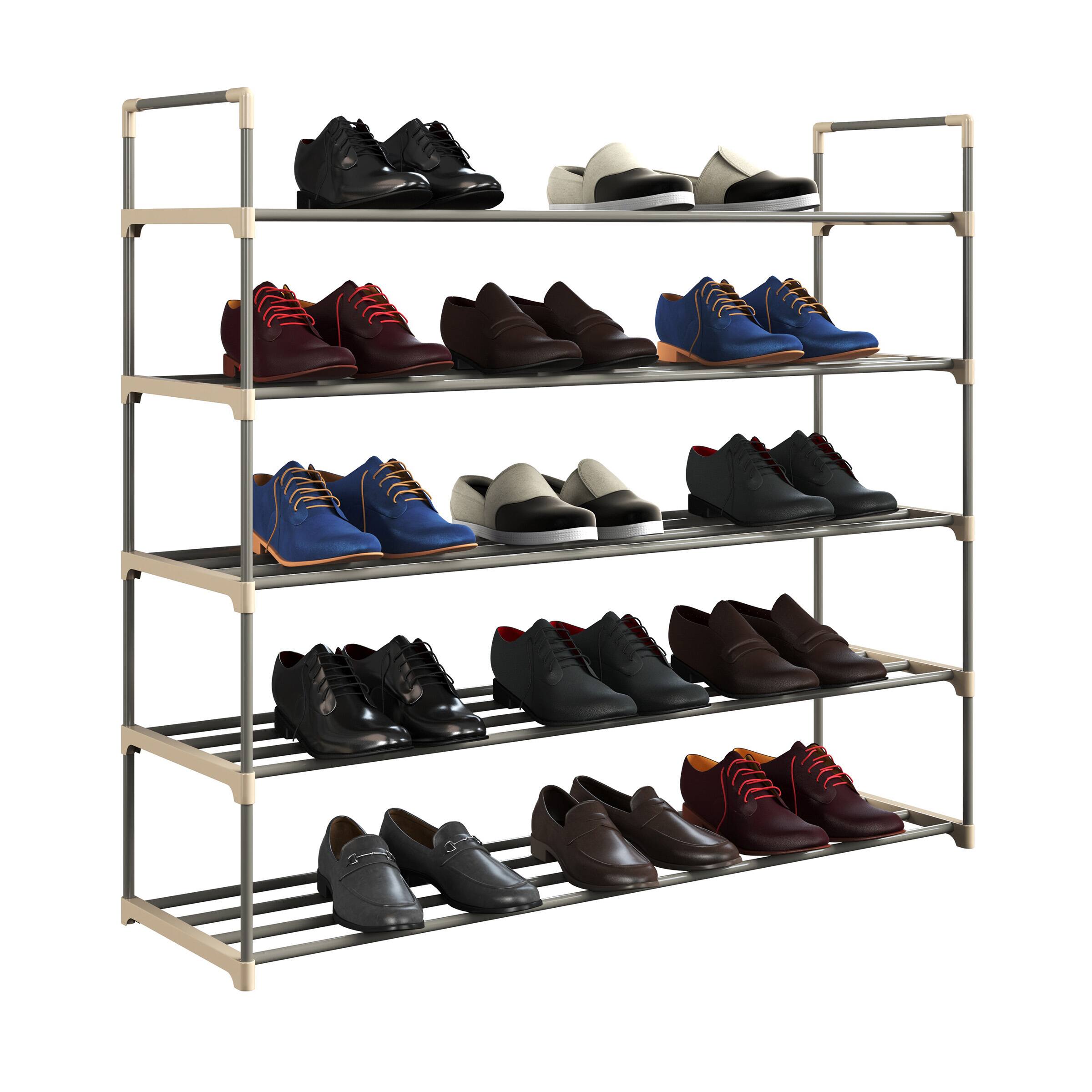 Alt View 11. Hastings Home - Shoe Storage Rack – 5-Tier Shoe Organizer for Closet, Entryway – Shoe Shelf Holds 30 Pair Sneakers, Heels, Boots - Gray.