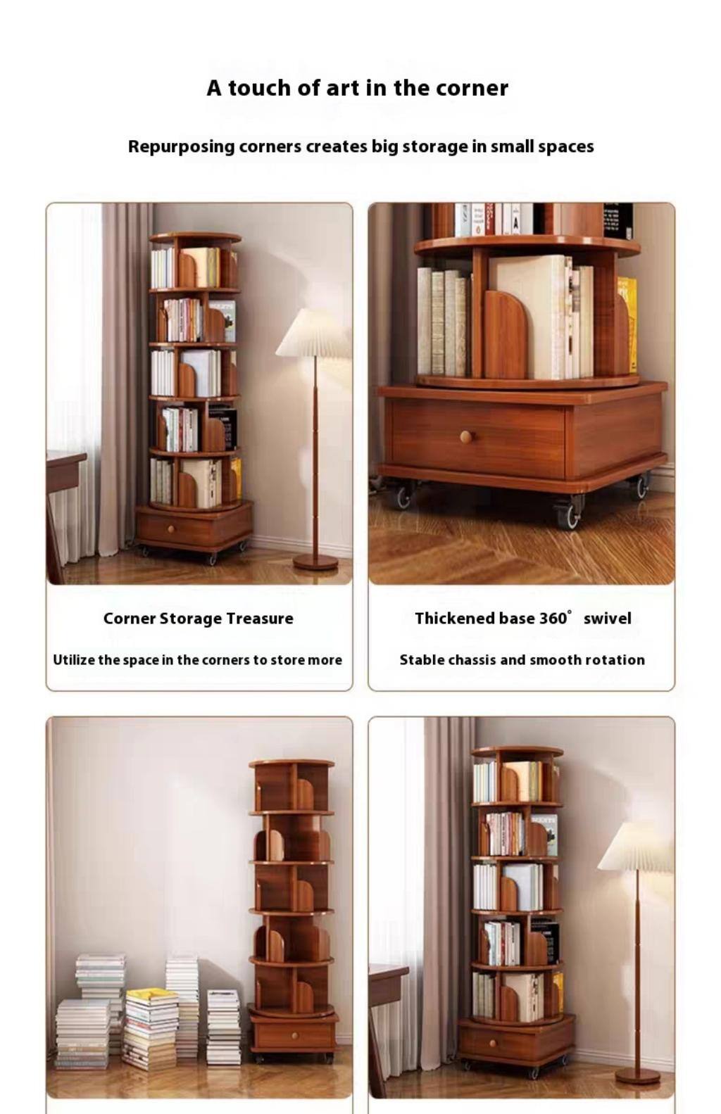 A touch of art in the corner

Repurposing corners creates big storage in small spaces

Corner Storage Treasure
Utilize the space in the corners to store more

Thickened base 360° swivel
Stable chassis and smooth rotation