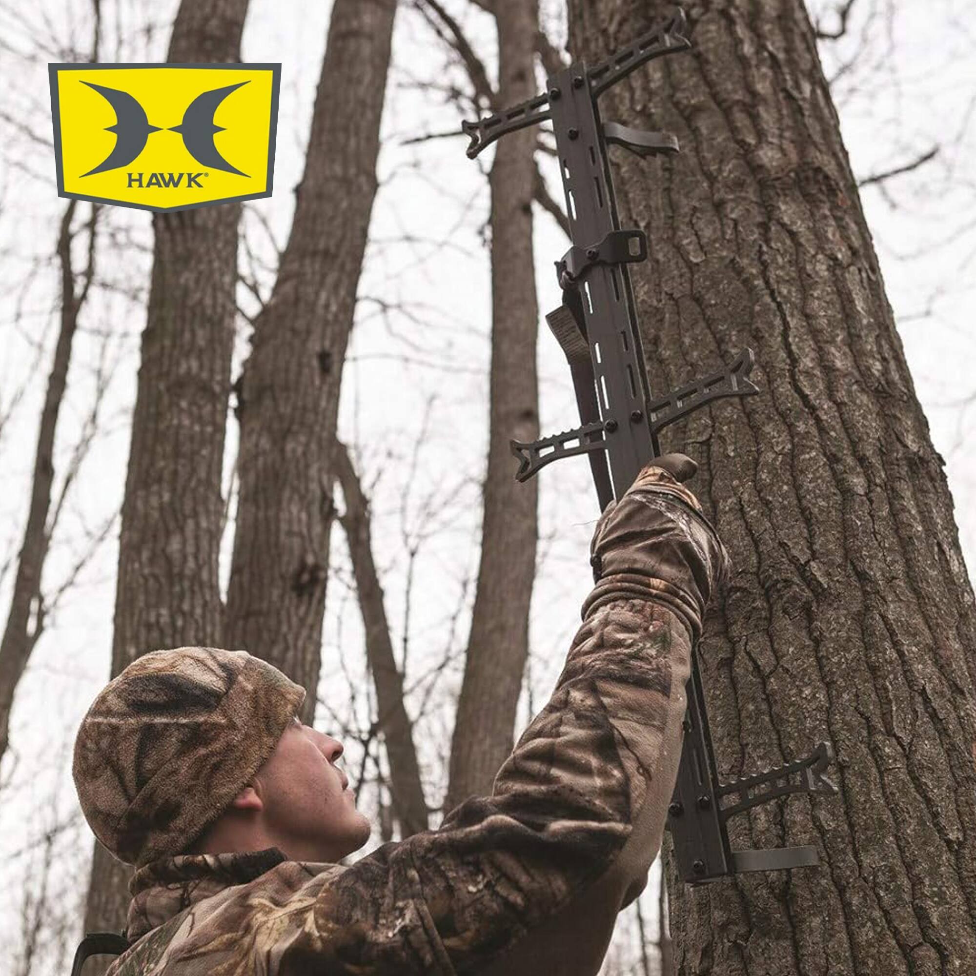 Alt View 7. Hawk - Hawk Kickback LVL Hang On Tree Stand with Footrest & Set of 3 Climbing Sticks - Black.