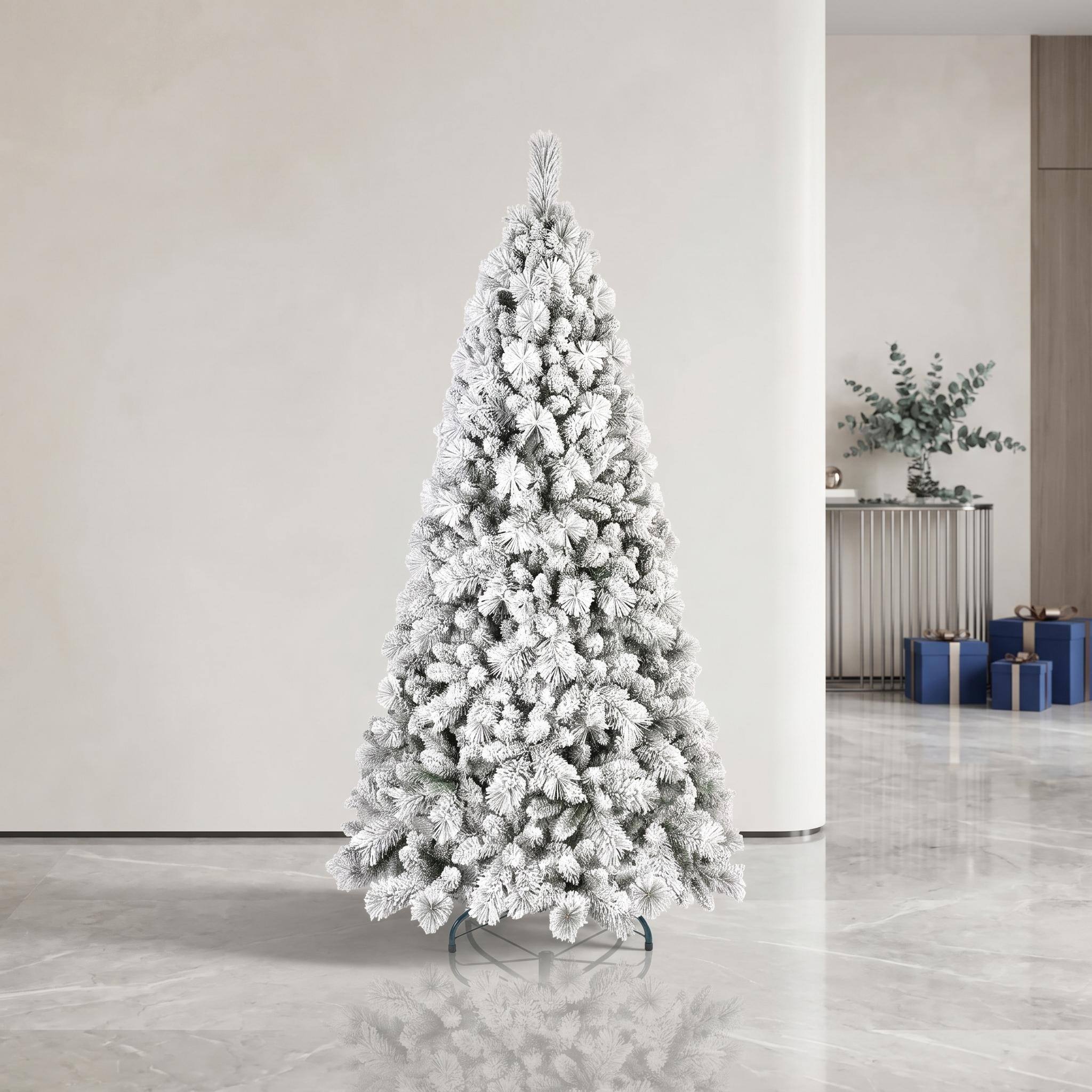 Alt View 5. Forest'nSky - 4 ft. Flocked Christmas Tree with 350 Tips, PVC and Hard Needle Branches, Hinged Setup, Metal Stand - Green, White.