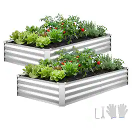 VEVOR - 2 Pack Galvanized Raised Garden Beds, 6 x 3 x 1 ft, Rectangular Metal Planter Boxes Kit Outdoor - Glossy Silver