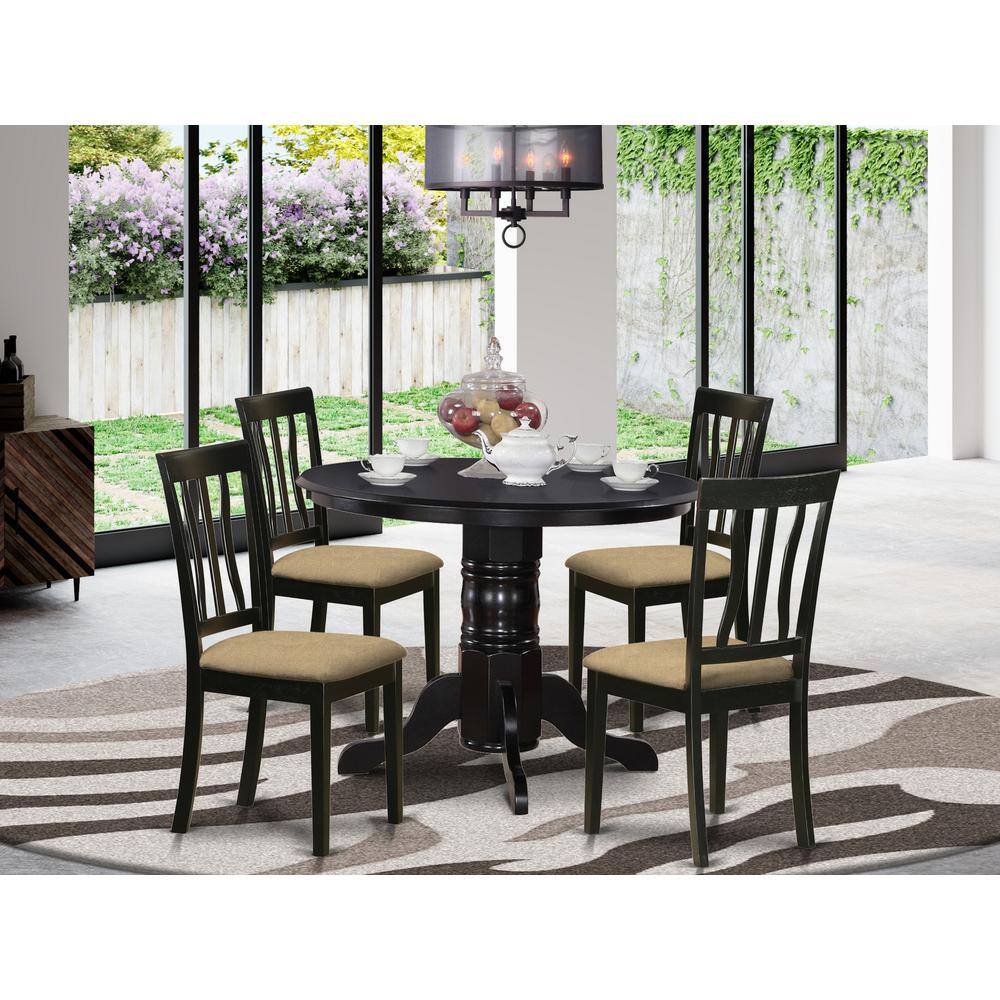 Front. East West Furniture - SHAN5-BLK-C 5 Pc Dining room set- Dinette Table and 4 Kitchen Dining Chairs - Black.