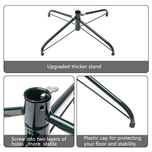 Upgraded thicker stand

Screw into two layers of holes for more stability

Plastic cap for protecting your floor and stability.