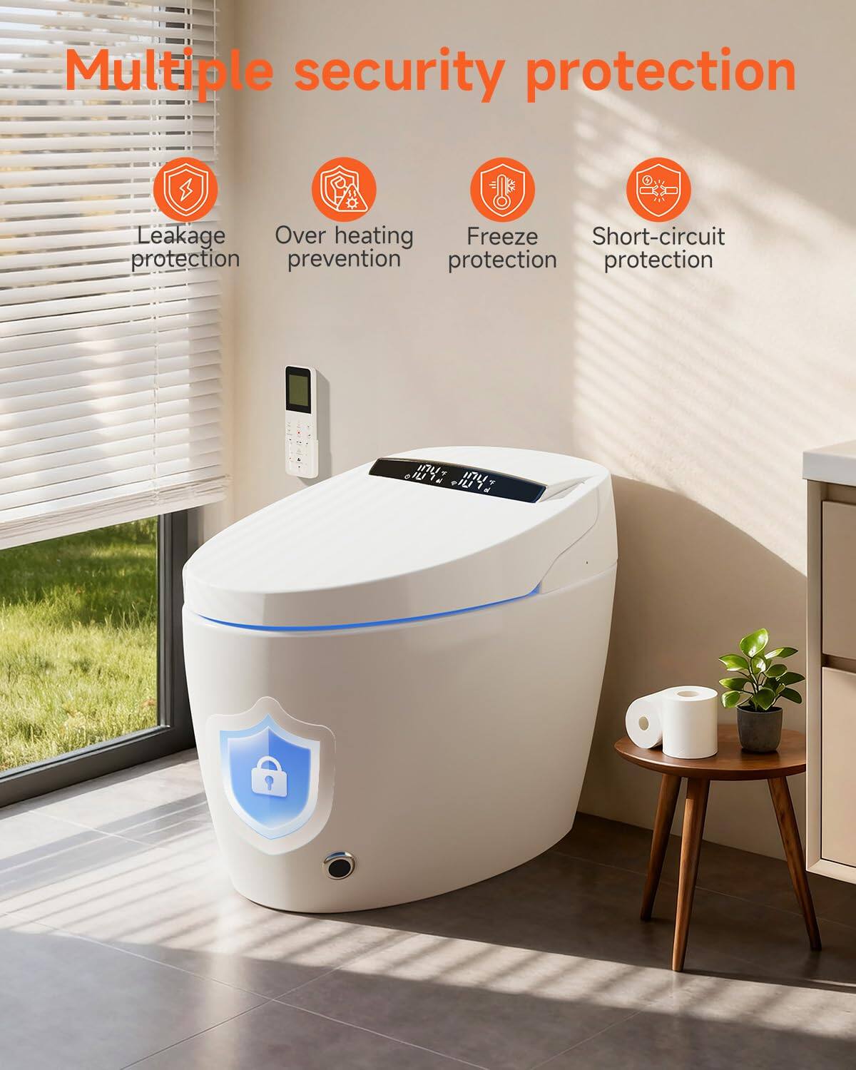 Multiple security protection

- Leakage protection
- Over heating prevention
- Freeze protection
- Short-circuit protection