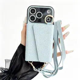 Dteck - Crossbody Wallet Case for Apple iPhone 17 Pro Max,with Makeup Mirror and Card Holder,Premium Faux Leather Texture Cover - Blue