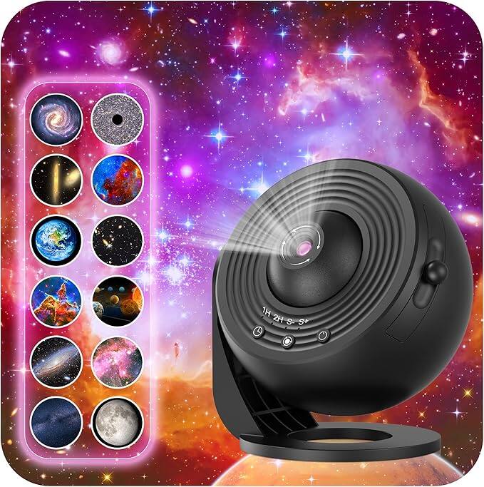 FLYBIRD - Flylily HD Image Star Galaxy Projector for Bedroom 13 Film Discs Planetarium Projector 360° Rotating - Black