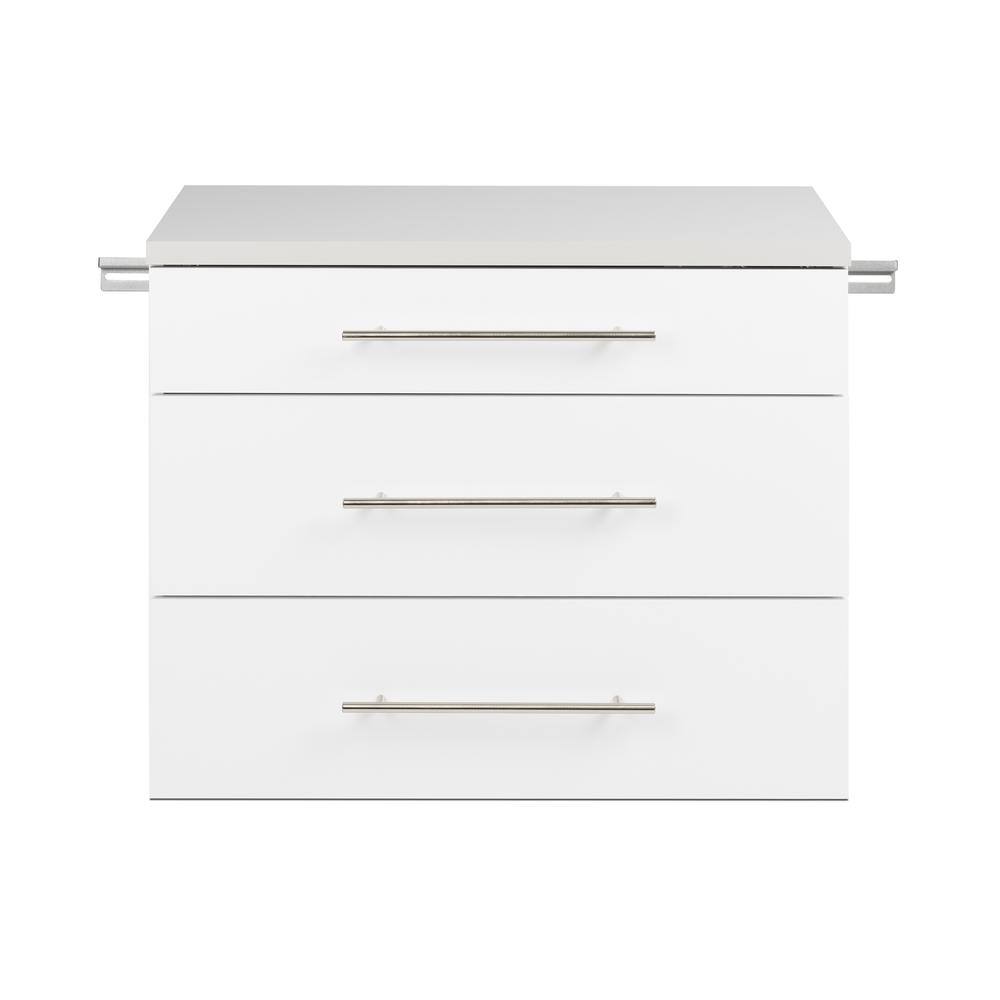 Left. Prepac - HangUps 3-Drawer Base Storage Cabinet, White - White.
