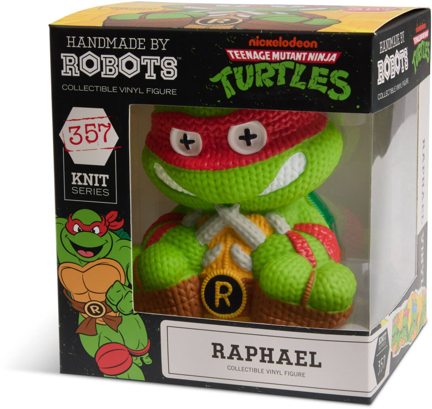 nickelodeon TEENAGE MUTANT NINJA TURTLES HANDMADE BY ROBOTS COLLECTIBLE VINYL FIGURE KNIT SERIES 357 RAPHAEL COLLECTIBLE VINYL FIGURE