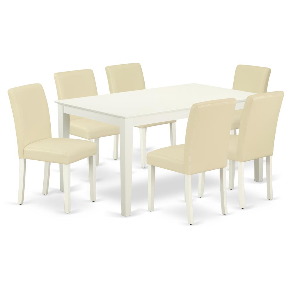 Back. East West Furniture - Dining Room Set Linen White - Brown.