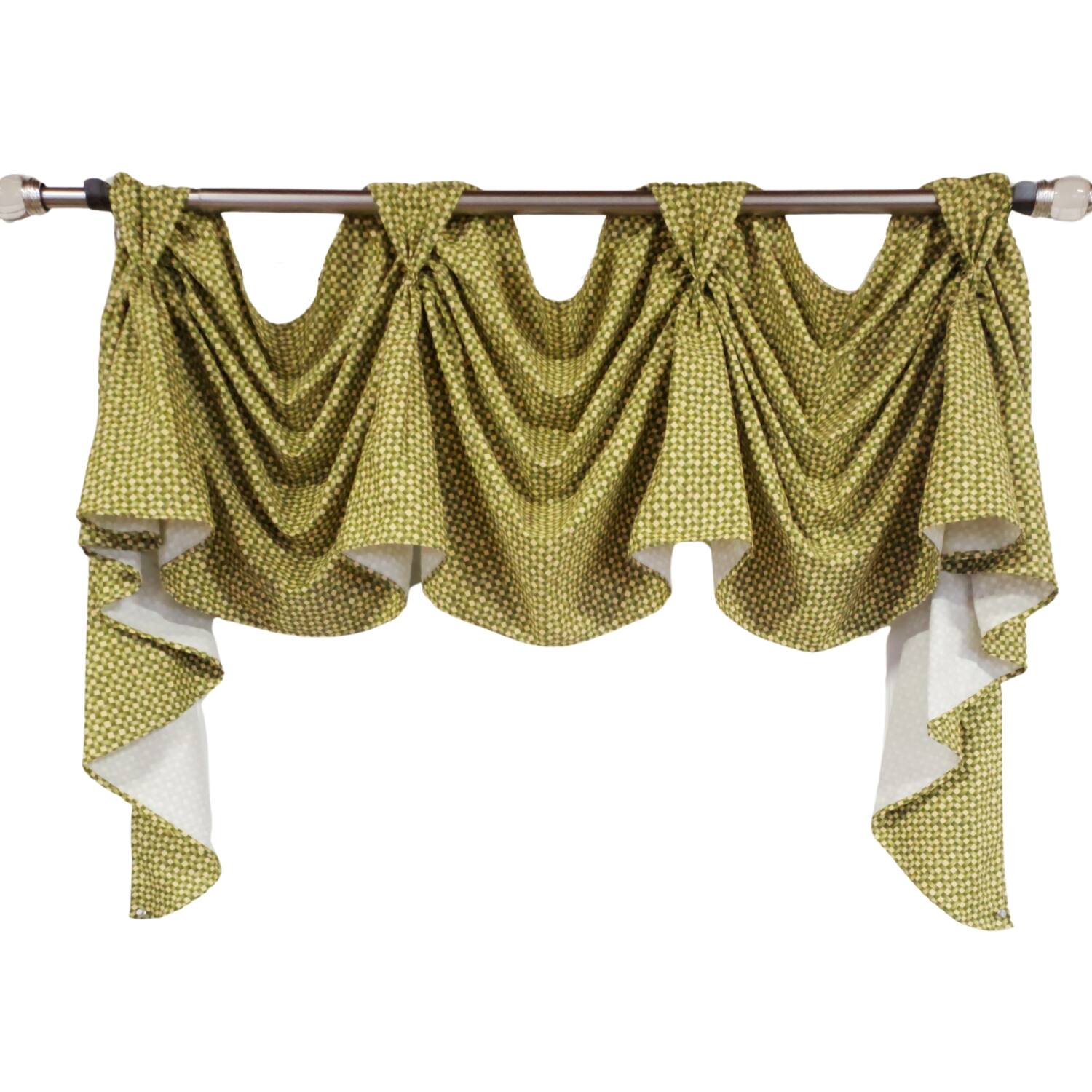 RLF Home - 4" Top Tab High Quality Fabric Trellis 3-Scoop Victory Swag for Windows 54" x 25" - Sage