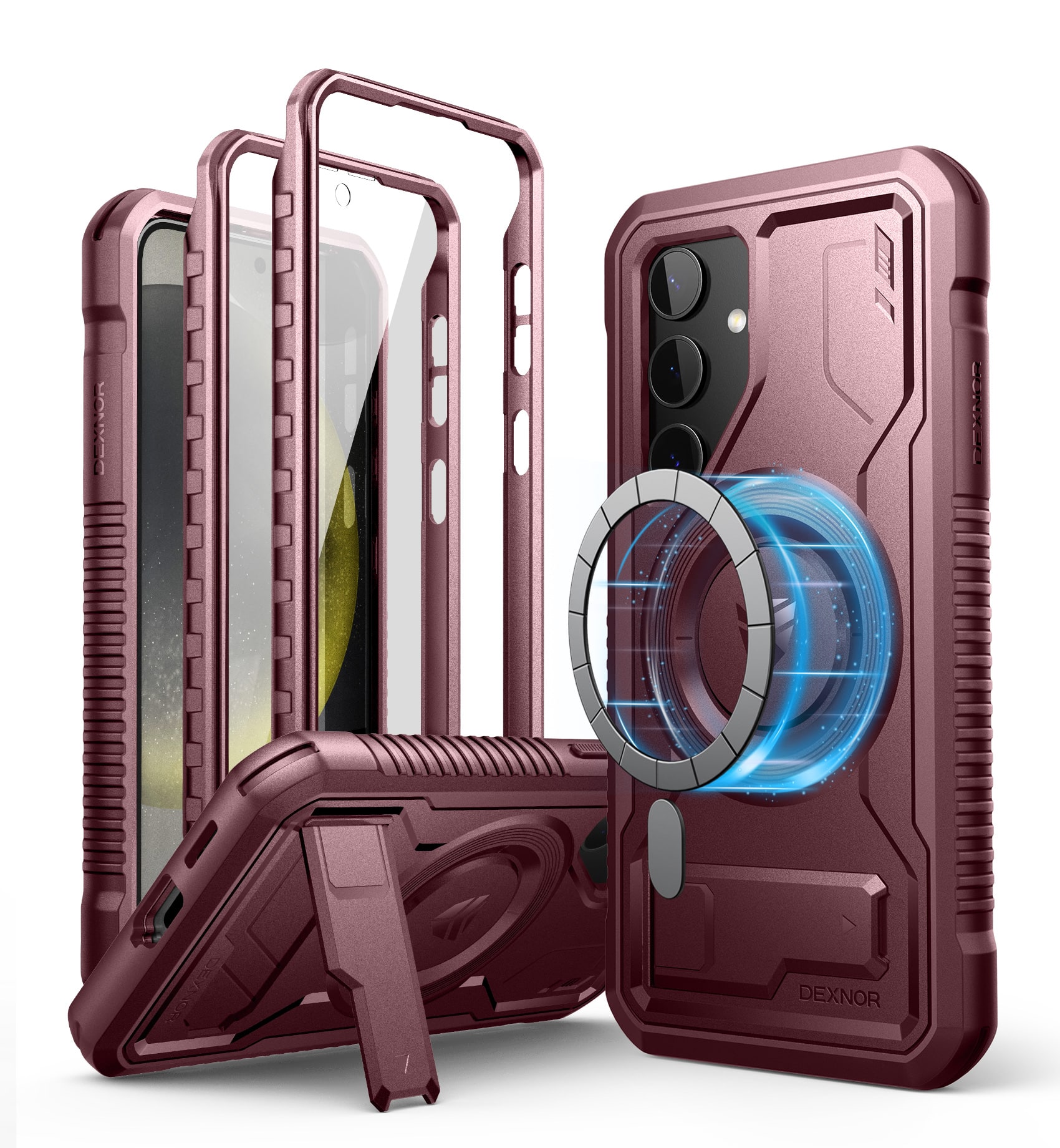 dexnor - Magnetic Bumper Case for Samsung Galaxy S24 Compatible with Magsafe, Rugged Shockproof Protection - Maroon Red
