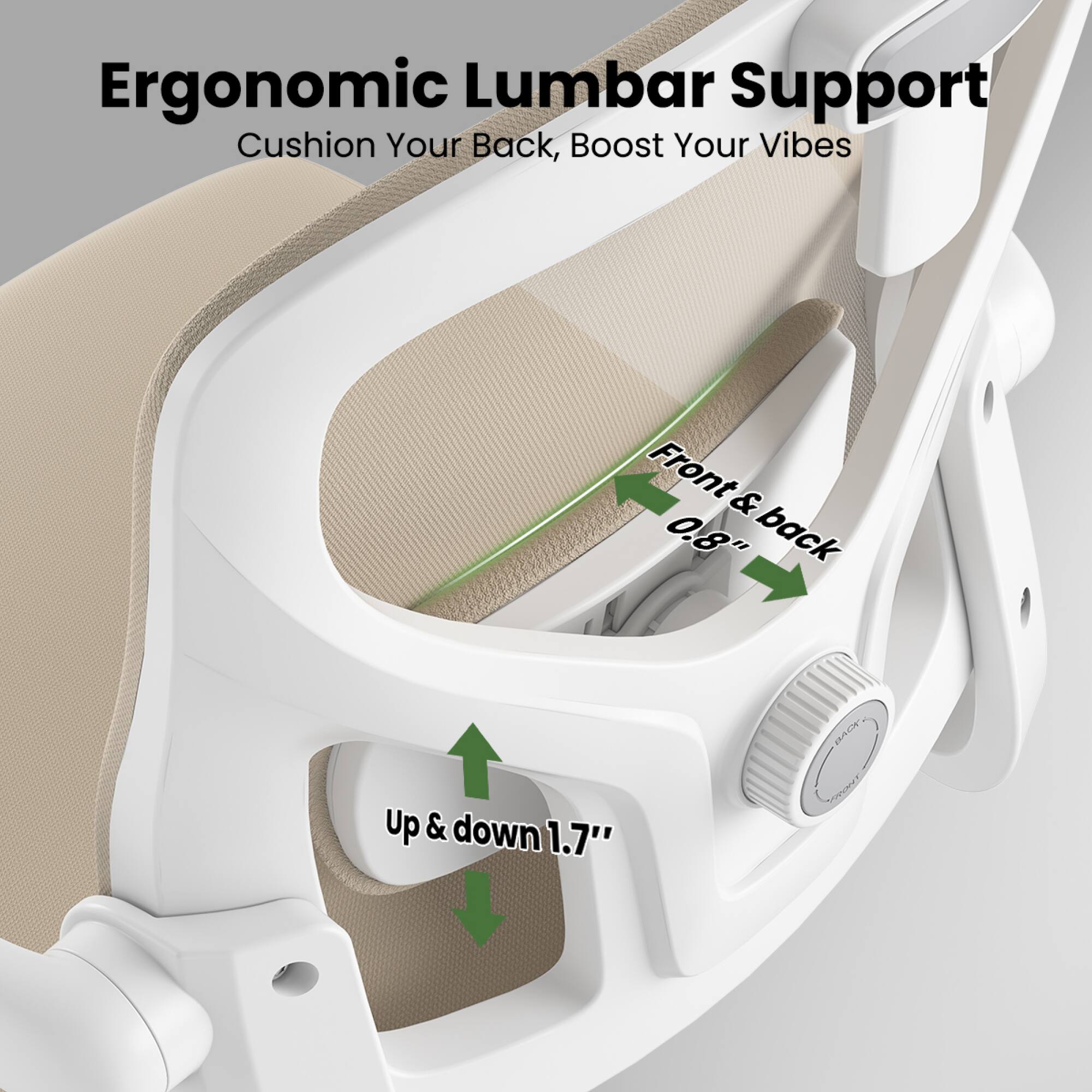Ergonomic Lumbar Support  
Cushion Your Back, Boost Your Vibes  

Front & back 0.8"  
Up & down 1.7"